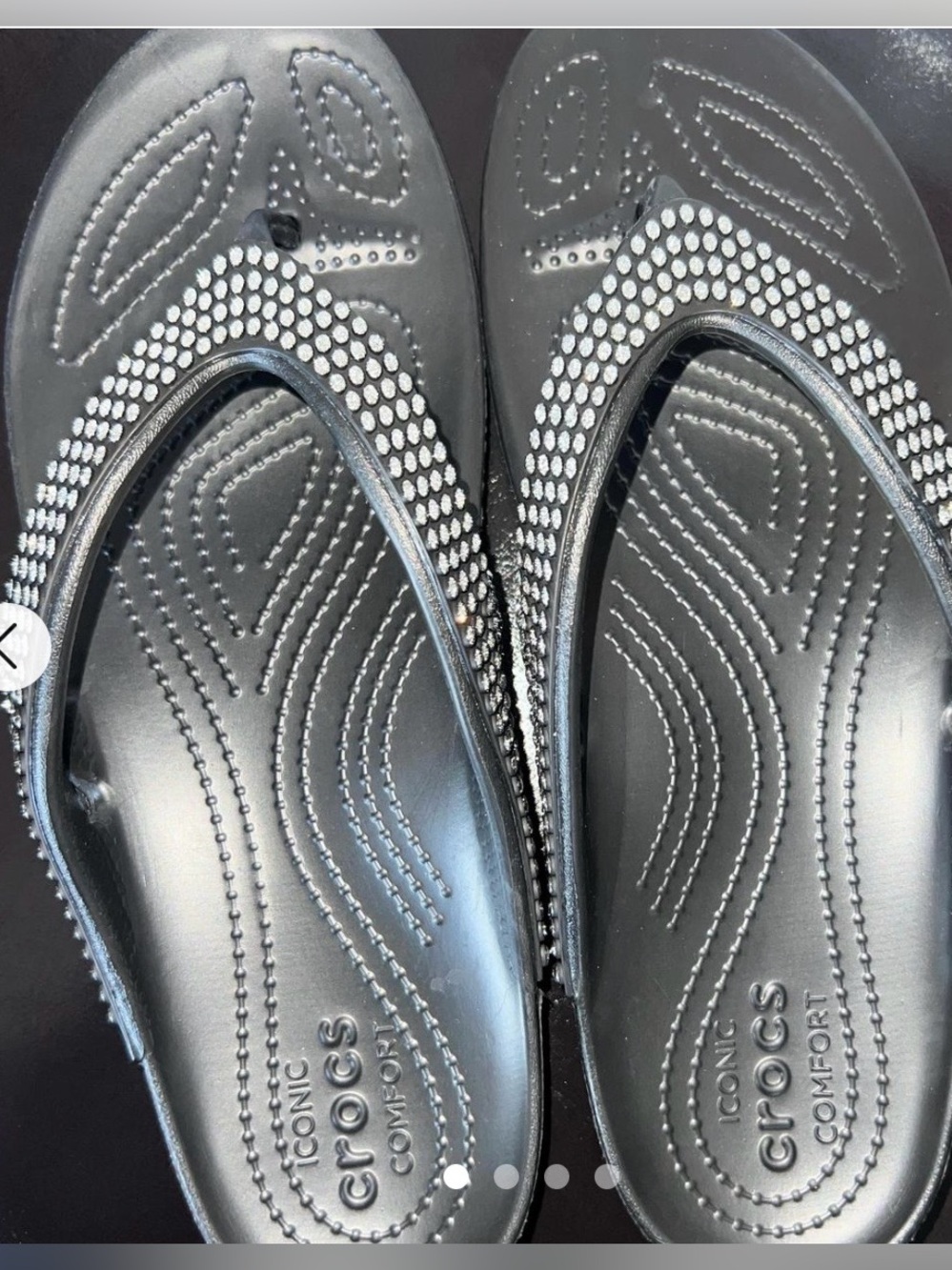 CROCS Black Women's Rhinestone-Trim Flip Sandals